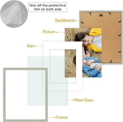 Golden State Art, 16x20 Picture Frame Set of 6 - Matted to 11x14 Photo - Engineered Wood Gallery Frame Set - Wall Mounting (Grey,6 Pack)
