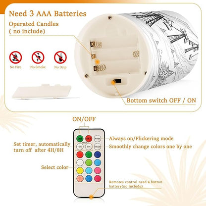 ALAZA Mountain Ski Lift Sketch Flickering Flameless Candles Battery Operated with Remote Timer,Tea Light Candles LED Pillar Votive Candles Set of 2 for Outdoor Indoor Decorations