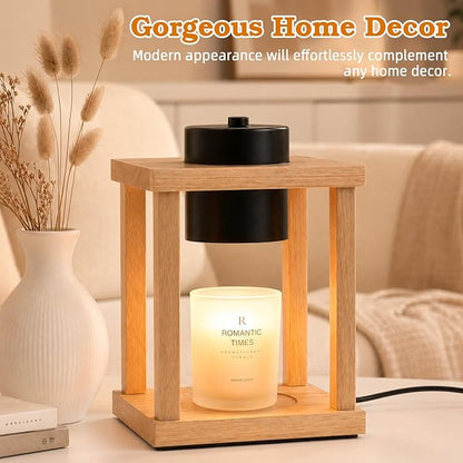Candle Warmer Lamp Wood with Timer, Dimmable Electric Candle Lamp Warmer for Jar Candles, 2 * 35 Watt Bulb, Birthday Gifts for Women Mom, Decorative Wooden Candle Lamp for Bedroom Home Decor