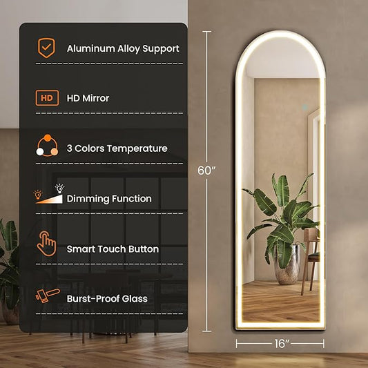 NEWBULIG Full Length Mirror, Full Body Floor Mirror with Aluminum Alloy Thin Frame, Wall or Standing Mirror for Bedroom, Living Room, Dressing Room