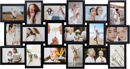 J.M.Deco Collage Picture Frames for Wall Decor, 18-Opening Reunion Family Friends Picture Frame Set, 4 x 6 Photo Frames for Living Room, Bedroom, Gallery Wall Hanging, Black