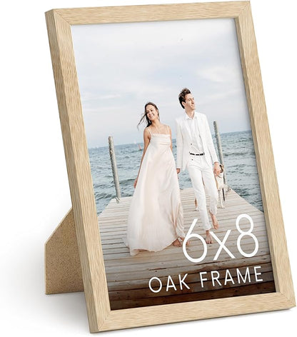 HAUS AND HUES Beige Oak Wood 6x8 Picture Frame - Modern Wood Wall Art Display - Lightweight 6x8 Frame for Art Prints, Photos, Posters - Ready-to-Hang Vertically & Horizontally (Set of 1)