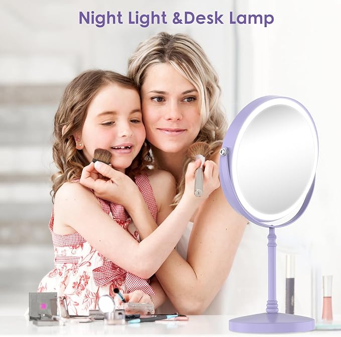 DEIOVWXS Makeup Mirror, 3000mAh Rechargeable Double-Sided Magnifying Vanity Mirror with 3 Colors, 1X/10X, Adjustable Brightness, Gifts for Mom, Mothers Day, Women, Wife, Girls, Dorm Room Essential