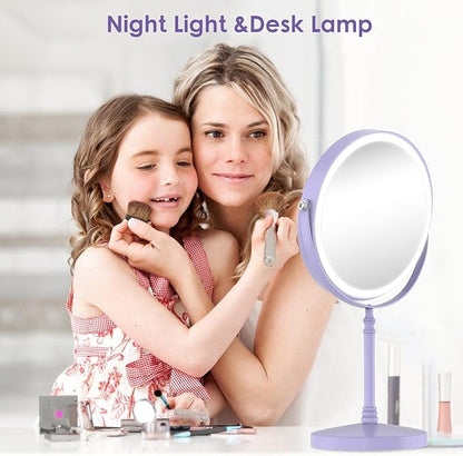 DEIOVWXS Makeup Mirror, 3000mAh Rechargeable Double-Sided Magnifying Vanity Mirror with 3 Colors, 1X/10X, Adjustable Brightness, Gifts for Mom, Mothers Day, Women, Wife, Girls, Dorm Room Essential