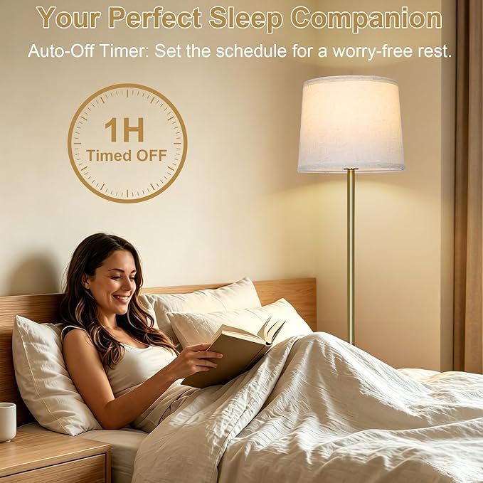 Gold Floor Lamps for Living Room, Dimmable Standing Lamp with Remote and Bulb, Modern Brass Tall Lamp with Heavy Metal Base, 3 Color Temperatures, Vintage Stand Up Light for Bedroom Reading Corner