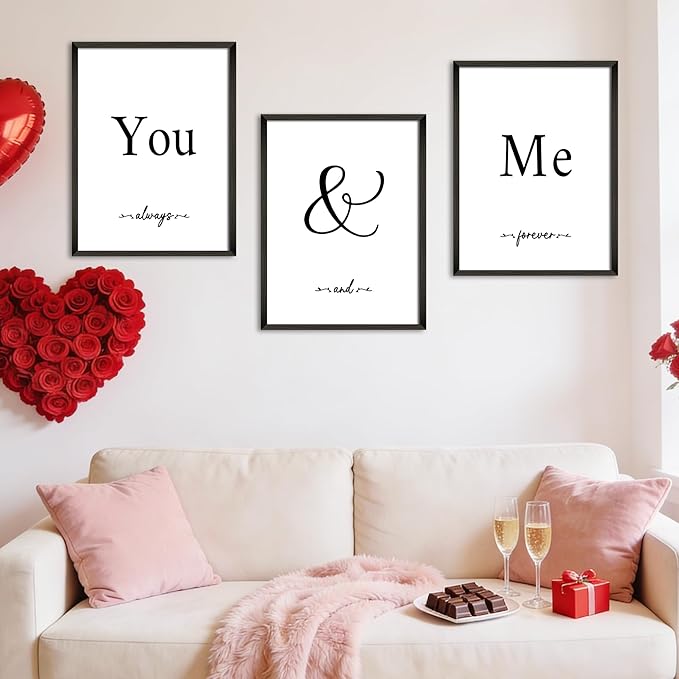 Houmury Set of 3 Framed Wall Decor Farmhouse Wall Art You & Me Always and Forever Vintage Bedroom Wall Decors 12x16 (White)