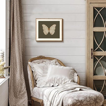 Uniro Vintage Framed Wall Art, Classical Butterfly Oil Paintings, Dark Moody Insect Canvas Prints Artwork with Antique Frame, Saige Green Wall Decor Pictures for Bedroom, Kitchen, Shelf, Bathroom Wall Decor, Cottagecore Room Decor - 10x12Inch