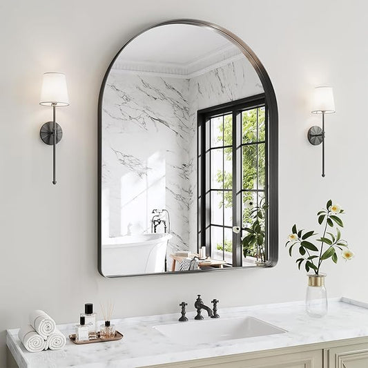 Arched Bathroom Mirror, 36"x40" Black Mirror for Wall Mounted Vanity Mirror for Over Sink with Tempered Glass, Aluminum Alloy Deep Frame, Farmhouse for Bedroom, Entryway, Living Room