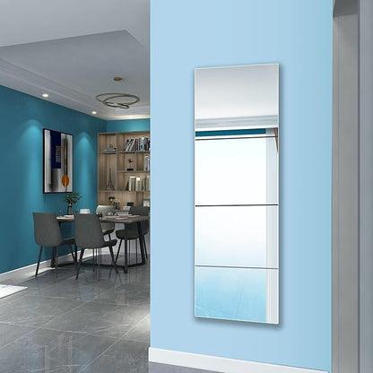 quegau Full Length Safety Shatterproof Mirror for Kids, Plastic Wall Mirror Made of Acrylic Plexiglass, 4 Pcs 12" x14", Long Bedroom Door Closet Mirror for Home Gym Body Workout
