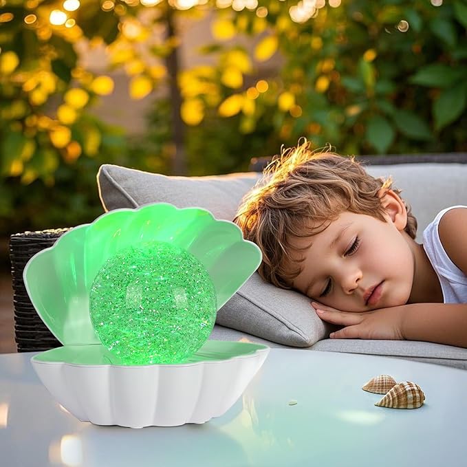 LKUA Shell Pearl Beach Themed Night Light, RGB 8 Colors Changing Mood Shell Pearl Lamps, Bedside LED Clamshell Portable Night Lights for Bar (Large White Shell)