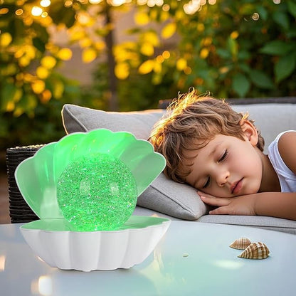 LKUA Shell Pearl Beach Themed Night Light, RGB 8 Colors Changing Mood Shell Pearl Lamps, Bedside LED Clamshell Portable Night Lights for Bar (Large White Shell)