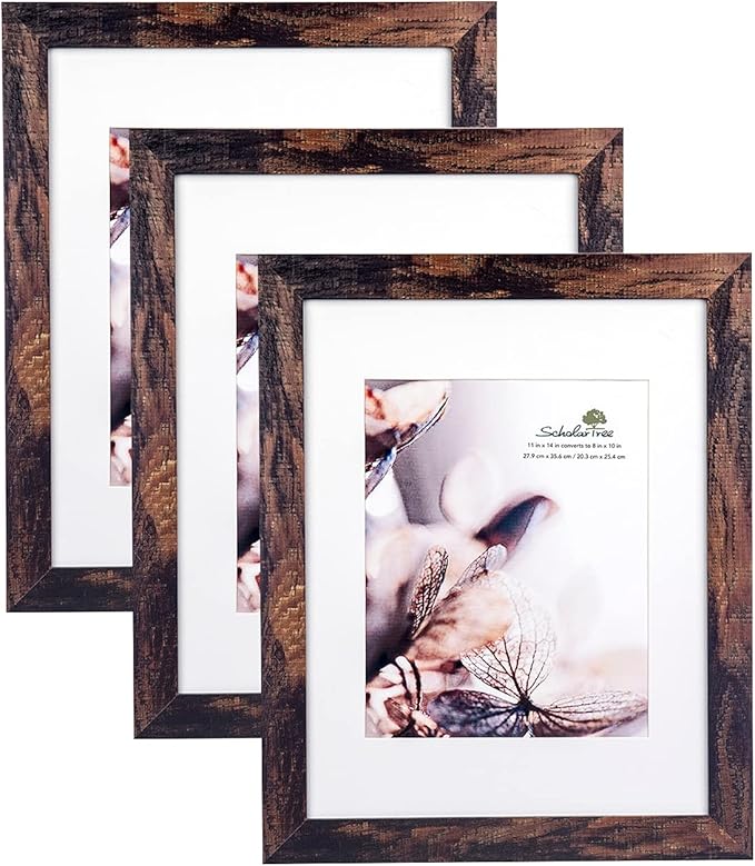brown 11x14 Picture Frame set of 3,Display 11x14 without Mat or 8x10 with Mat，Wall Gallery Photo Frames