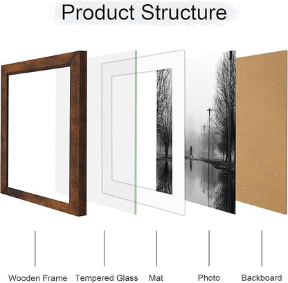 iRahmen 10x12 Picture Frame with Mat 8x10 - High Definition Tempered Glass Wooden Photo Frames for Tabletop Display and Wall Mounting (Dark Brown, Set of 2)