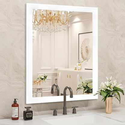 Tanmicoshomy White Bathroom Mirror 20x30 Inch, Wood Wall Mirrors with Tempered Glass for Bathroom Living Room Bedroom or Hallway