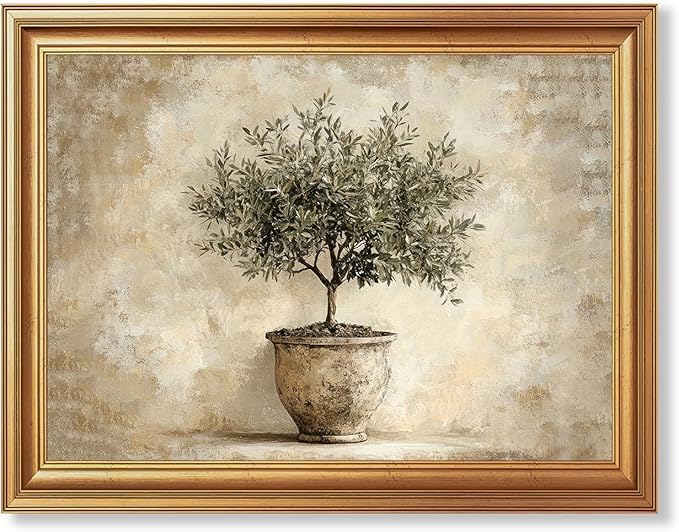 JLTULT Gold Framed Potted Olive Tree Wall Art, Vintage Botanical Canvas Wall Decor, Olive Branch Art Print for Living Room Bedroom Office 8x10 Inch with Fade-Resistant Print Easy to Hang