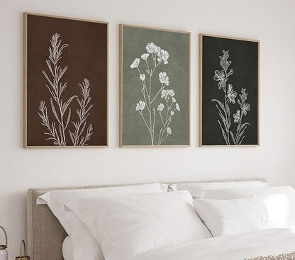 3Pcs Minimalist Plant and Flower Wall Art Modern Minimalist Style Plant and Flower Poster Image Print Gallery Home Decor Painting Suitable for Living Room Bedroom Bathroom 12x16 in Ready to Hang