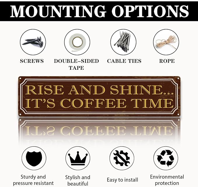 Coffee Time Metal Tin Signs, Coffees Lover Home Decor for Kitchen Bedroom Dining Room, Farmhouse Cafe Decors, Decorative Metal Wall Signs 15.8x4 Inches