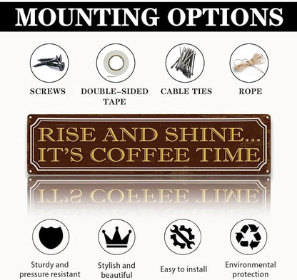 Coffee Time Metal Tin Signs, Coffees Lover Home Decor for Kitchen Bedroom Dining Room, Farmhouse Cafe Decors, Decorative Metal Wall Signs 15.8x4 Inches