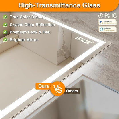 ENZE 24" x 32" Smart LED Bathroom Mirror with Lights, WiFi & Alexa Voice Control, Anti-Fog Wall-Mounted Vanity Mirror, Dimmable 3-Color, Plug-in/Hardwired, Horizontal/Vertical