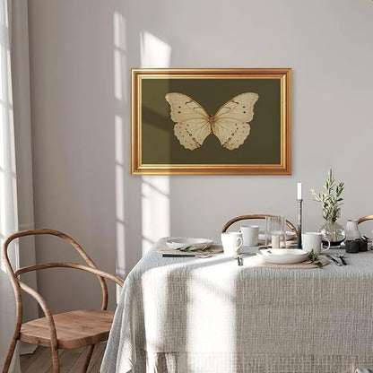 JLTULT Gold Frame White Butterfly Wall Art Print on Dark Green Background, Vintage Framed Wall Decor for Living Room, Bedroom, Office 16x24 Inch Fade-Resistant Print Easy to Hang