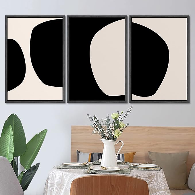 SIGNLEADER Framed Canvas Print Wall Art Negative Space Color Blocks Abstract Shapes Illustrations Modern Art Minimalist Edgy Black and White for Living Room, Bedroom, Office - 24"x36"x3 BLACK