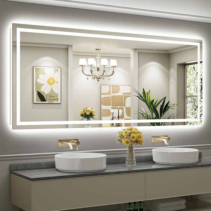 Briivue 88x38 Inch LED Bathroom Mirror with Lights, Backlit & Front Lit, Anti-Fog Lighted Bathroom Vanity Mirror for Wall, Memory Function, Dimmable, HD Tempered Glass, Shatter-Proof