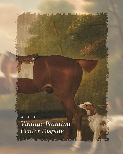 HUARCEY Gold Framed Vintage Wall Art for Living Room, Animals Painting Prints Shelf Decor for Kitchen, Aesthetic Bedroom Wall Art, Best Gifts for Friends or Family - Human Horse Dog 10L x 8W