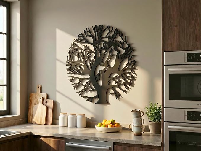 Vailla Tree Ring Wall Art Wall Art 3D Wooden Wall Decor Round Wood Wall Hanging Sculpture Modern Home Decoration Textured Sculptures for Living Room Bedroom Office Dinnig Room Family Tree Decor