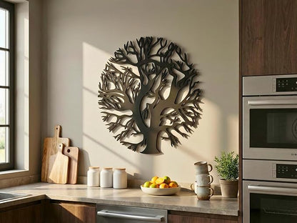 Vailla Tree Ring Wall Art Wall Art 3D Wooden Wall Decor Round Wood Wall Hanging Sculpture Modern Home Decoration Textured Sculptures for Living Room Bedroom Office Dinnig Room Family Tree Decor