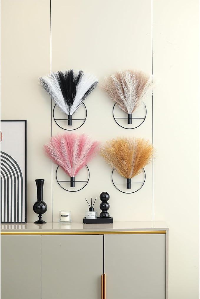 Pretty Jolly Boho Wall Decor, Wall-Mounted Metal Wall Decor, Hanging Artificial Pampas Display, Wall Art Living Room, Bedroom, Bathroom, Dining room, Plant Wall Decor 2 Pack,Turmeric,LightCoffee,Black