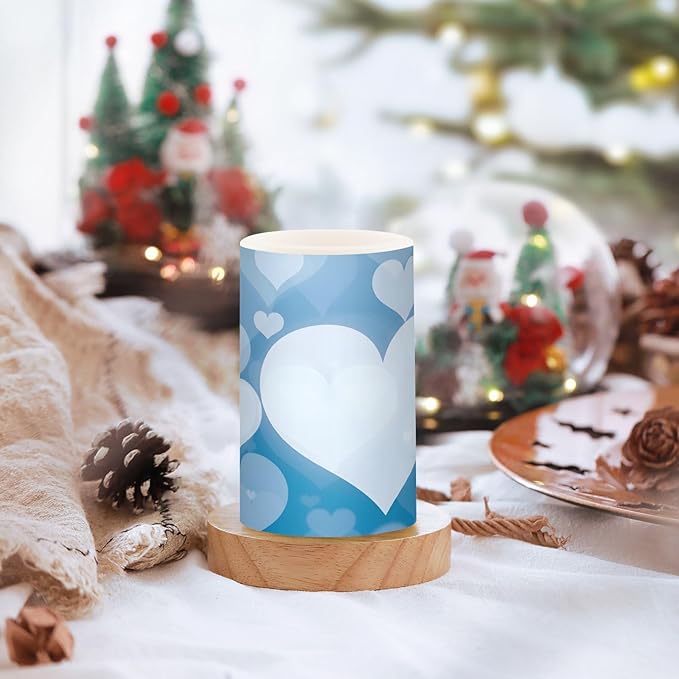 Valentines Lights Flameless Candles Blue Abstract Heart Pillar Candles Set of 2 Battery Operated Remote Control Warm Lights Home Decor