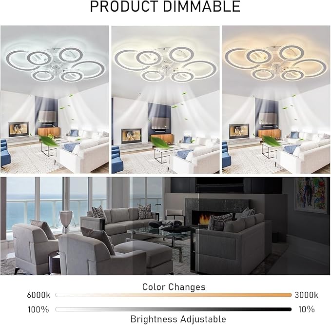 76CM Smart Ceiling Light with Fan DC Motor 6 Gear Reversible Bedroom Ceiling Fan with Lighting LED Dimmable Quiet Modern Living Room Lamp with Fan (Color : White)