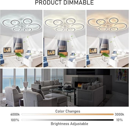 76CM Smart Ceiling Light with Fan DC Motor 6 Gear Reversible Bedroom Ceiling Fan with Lighting LED Dimmable Quiet Modern Living Room Lamp with Fan (Color : White)