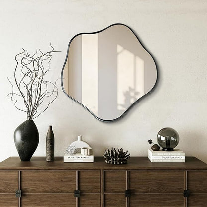Irregular Shaped Mirror, 20" Modern Scalloped Mirrors, Asymmetrical Wall Mirror Decorative, Wavy Round Mirrors for Living Room Bathroom Bedroom Hallway Entryway Fireplace