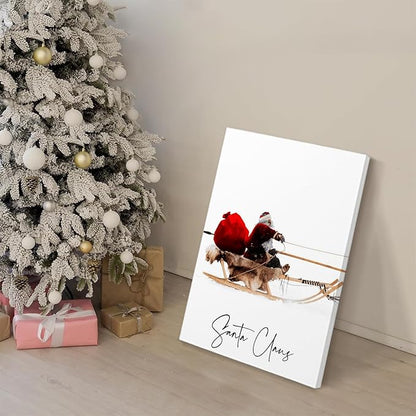 Framed Christmas Wall Art Set of 3,Santa Claus with Sleigh Canvas Art Prints,Christmas Wall Decor Living Room,Vintage Christmas Decor Santa Claus is Coming to Town Winter Wall Art Xmas Sign for Home Bedroom Bathroom Decoration,12"x16"