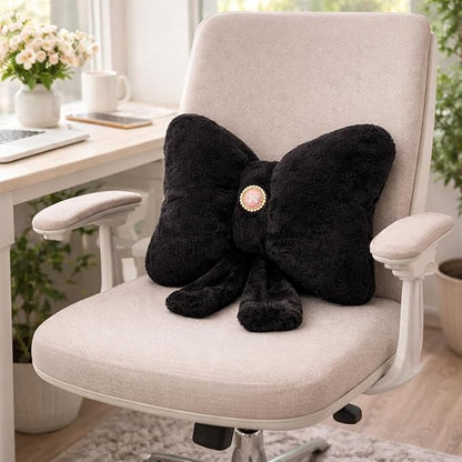 Black Bow Pillow 16x12 Inch, Cute Plush Bow Shaped Decorative Accent Pillow, Coquette Room Decor for Teen Girls Bedroom Bed Sofa Chair