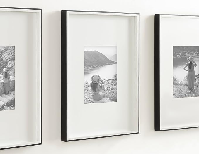 Kate and Laurel Gibson Modern Wall Picture Frame Set of 3; 16x20 matted to 8x10; White and Black; Three-Piece Frame Set for Gallery Wall Frame Set in Living Room Wall Décor