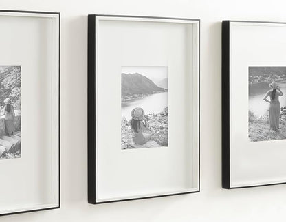 Kate and Laurel Gibson Modern Wall Picture Frame Set of 3; 16x20 matted to 8x10; White and Black; Three-Piece Frame Set for Gallery Wall Frame Set in Living Room Wall Décor
