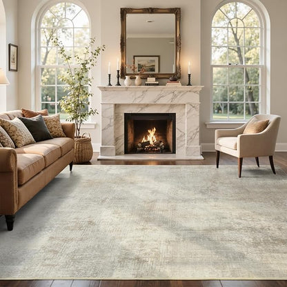 4x6 Ft Area Rugs for Living Room, Soft Non-Slip Washable Rugs Modern Abstract Pattern Carpet for Bedroom Indoor Floor Nursery Home Decor (Beige)
