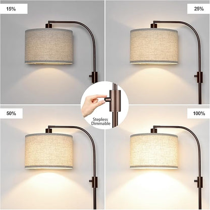 Nintiue Upgraded Modern Arc Dimmable Tall Standing Floor Lamp with Linen Shade, 1200 Lumens LED Bulb Included, for Living & Reading Room, Bedroom, Office & Nursery, Brown