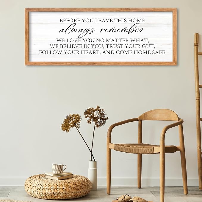 AuraPeak Before You Leave This Home Sign for We Love You Inspirational Quotes Laundry Room Living Room Wall Decor Family Entryway kitchen Wall Hanging Art (40"×15" Wood)