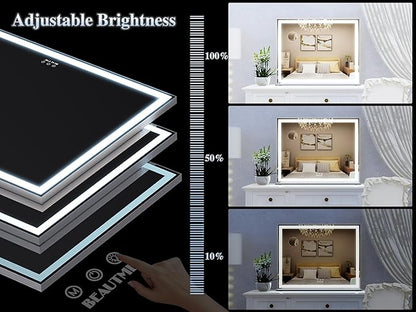 ANYHI Vanity Mirror with Lights, 28.3"x22.1" Tabletop Vanity Mirror with Lights and Stand, 3 Color Modes, 10X Magnification, Smart Touch Control, Wall Mount/Desk Mirror for Bedroom Makeup Room, Silver