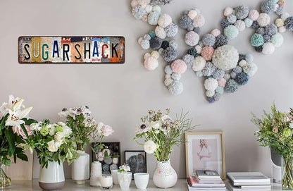 Vintage "Sugar Shack" Metal Tin Sign - Retro Rustic Wall Art for Kitchen, Farmhouse, Café, Cabin Décor - 4x16 Inch