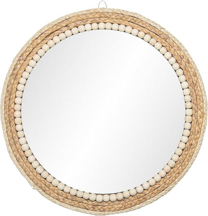 18 Inch Boho Round Hanging Wall Mirror Decorative Rattan Circle Mirrors for Farmhouse, Living Room, Bedroom
