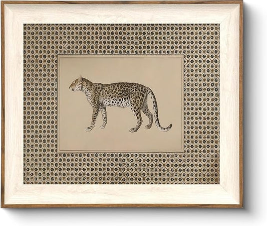 ASTRDECOR Vintage Leopard Framed Wall Art, Cheetah Safari Canvas Print, Wildlife Animal Artwork for Living Room, Bedroom, Neutral Farmhouse Decor 10"x12"