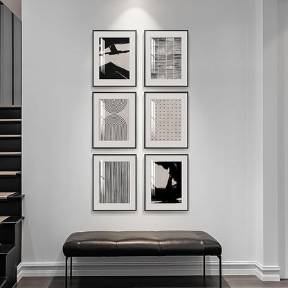 Framed Black and White Abstract Wall Art, 6 Pieces Modern Prints Paintings Artwork for Walls, Minimalist Abstract Pictures for Living Room Bedroom Dining Room Office Bathroom Wall Decor 11x14 Inch