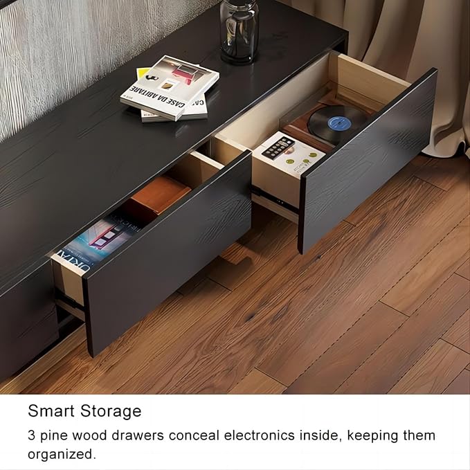 homary Wood Extendable TV Stand Rectangle Entertainment Center Media Console with 3-Drawer (Black & Walnut)