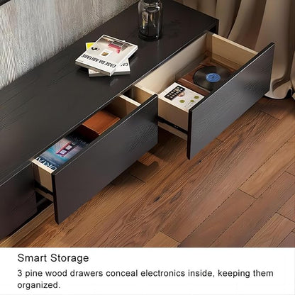 homary Wood Extendable TV Stand Rectangle Entertainment Center Media Console with 3-Drawer (Black & Walnut)