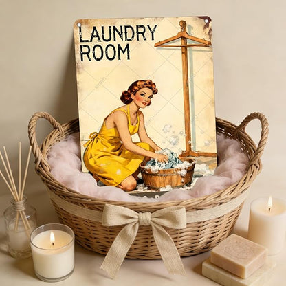 50s laundry Day Poster Metal Tin Sign Fresh Suds Bright Days Vintage Sign Utility Room Decor Retro Laundry Room Wall Art 16x12 Inch