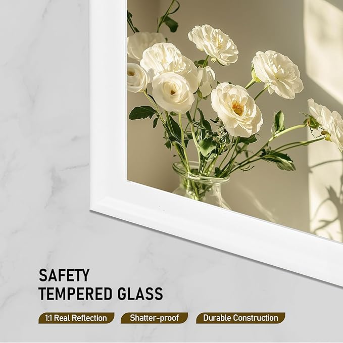 CULER White Wood Wall Mirror for Bathroom,Rectangle Rustic Large 30 x 48 inch Hanging Vanity Mirrors with Wooden Frame for Living Room,Bedroom,Entryway